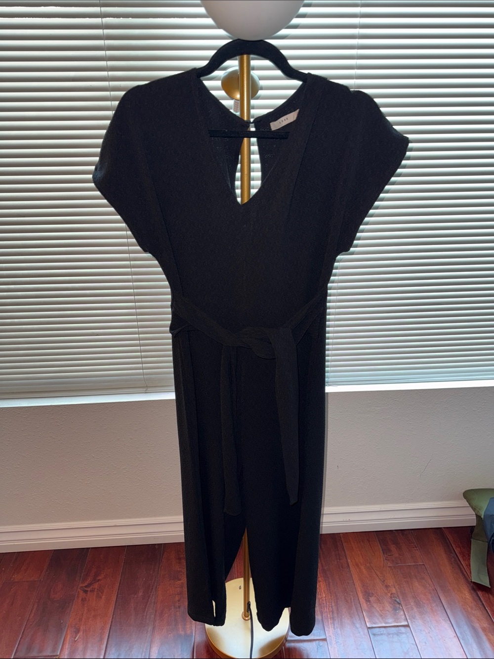 Lush Sz S Black Belted V-Neck Jumpsuit